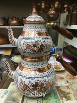 Turkishandmade Handengraved Copper Teapot Tea Pot Set Semaver Unique Dhl Express