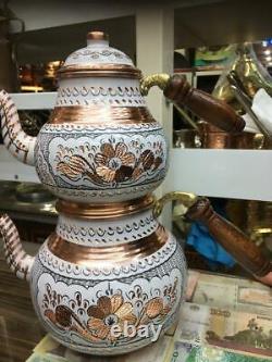 Turkishandmade Handengraved Copper Teapot Tea Pot Set Semaver Unique Dhl Express