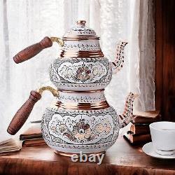 Turkishandmade Handengraved Copper Teapot Tea Pot Set Semaver Unique Dhl Express