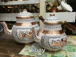 Turkishandmade Handengraved Copper Teapot Tea Pot Set Semaver Unique Dhl Express