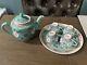 Turquoise Mun Shou Longevity Rose Jingdezhen Teapot Tray And Cups Vtg Set