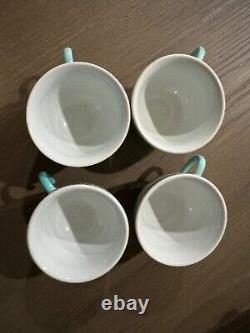 Turquoise Mun Shou Longevity Rose Jingdezhen Teapot Tray and Cups Vtg Set