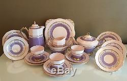 Tuscan Art Deco Purple Gold English Bone China Tea Set Coffee Pot Hot Water Jug