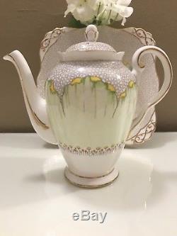 Tuscan Bone China English Green Lotus Poppy Tea Set Trios Coffee Pot Teapot