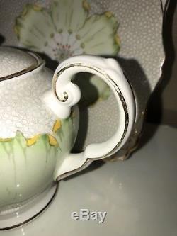 Tuscan Bone China English Green Lotus Poppy Tea Set Trios Coffee Pot Teapot