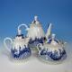 Ussr Russian Lomonosov Red Stamp Blue Porcelain Teapot, Creamer, Sugar Bowl