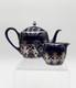 Unmarked Cobalt Blue Porcelain With Silver Overlay Coffee/tea Pot & Creamer Set