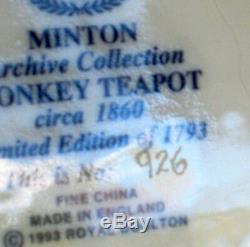 Unused Minton Archive Collection Monkey Teapot Ltd Ed Royal Doulton England Mint