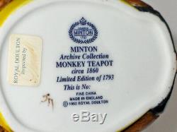 Unused Minton Archive Collection Monkey Teapot Ltd Ed Royal Doulton England Mint