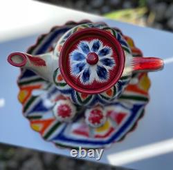 Uzbek Traditional Art Tableware Set Of 4, Plate, Salt & Pepper, Tea Pot