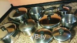 VINTAGE 15 pc Set Revere Ware USA Stainless Steel Copper Pots Pans Lids + teapot