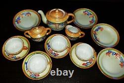 VINTAGE 1930s Japanese ART DECO Miniature Ceramic Coffee Tea Service Set 15Items