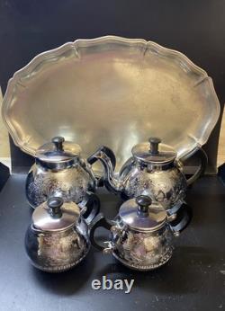 VINTAGE Coffee/Tea Set Of TRAY & 4 Pc Tea/coffee/Milk Pots, Sugar Bowl USSR Set