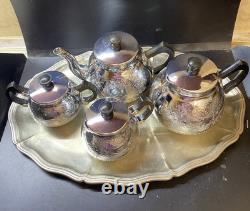 VINTAGE Coffee/Tea Set Of TRAY & 4 Pc Tea/coffee/Milk Pots, Sugar Bowl USSR Set