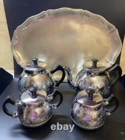 VINTAGE Coffee/Tea Set Of TRAY & 4 Pc Tea/coffee/Milk Pots, Sugar Bowl USSR Set