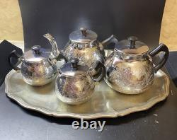 VINTAGE Coffee/Tea Set Of TRAY & 4 Pc Tea/coffee/Milk Pots, Sugar Bowl USSR Set