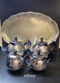VINTAGE Coffee/Tea Set Of TRAY & 4 Pc Tea/coffee/Milk Pots, Sugar Bowl USSR Set
