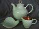 Vintage Figgjo Flint Norway Coffee Pot And Creamer Withtray Light Green Gilt