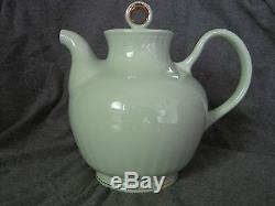 VINTAGE FIGGJO FLINT NORWAY COFFEE POT AND CREAMER WithTRAY LIGHT GREEN GILT