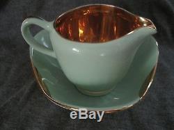 VINTAGE FIGGJO FLINT NORWAY COFFEE POT AND CREAMER WithTRAY LIGHT GREEN GILT