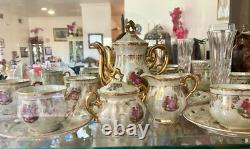 VINTAGE ROYAL JAPAN SEALY TEA POT CREAMER SUGAR CUP SAUCER SET for 6 GOLD RIM