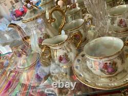 VINTAGE ROYAL JAPAN SEALY TEA POT CREAMER SUGAR CUP SAUCER SET for 6 GOLD RIM