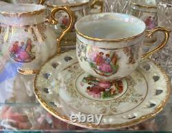 VINTAGE ROYAL JAPAN SEALY TEA POT CREAMER SUGAR CUP SAUCER SET for 6 GOLD RIM
