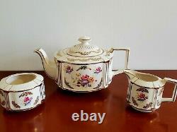 VINTAGE SADLER OVAL TEAPOT WithCREAM & SUGAR PINK ROSES & GOLD GILT RARE SET