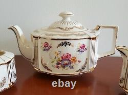 VINTAGE SADLER OVAL TEAPOT WithCREAM & SUGAR PINK ROSES & GOLD GILT RARE SET