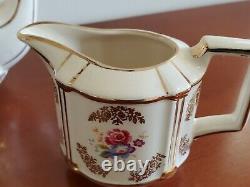 VINTAGE SADLER OVAL TEAPOT WithCREAM & SUGAR PINK ROSES & GOLD GILT RARE SET