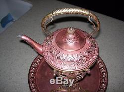 Vintage Tea Pot With Tilt Stand Burner And Tray Copper & Brass