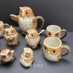 VTG 80s Otagiri Owl Tea Set by Mary Ann Baker 9 Pc Ceramic Teapot, Mugs & More
