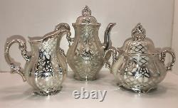 VTG Antique 1930s Hertel Jacob Bavaria Porcelain SILVER OVERLAY Tea Set