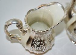 VTG Antique 1930s Hertel Jacob Bavaria Porcelain SILVER OVERLAY Tea Set