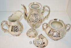 VTG Antique 1930s Hertel Jacob Bavaria Porcelain SILVER OVERLAY Tea Set