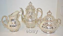 VTG Antique 1930s Hertel Jacob Bavaria Porcelain SILVER OVERLAY Tea Set