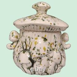 VTG Arnel 3 Piece Teapot Set Green & White Splotchy Mushroom Cap Lids & Design