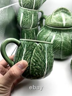 VTG Bordallo Pinheiro Cabbage Ceramic Green Tea Pot Set Vintage Portugal Set 9