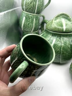 VTG Bordallo Pinheiro Cabbage Ceramic Green Tea Pot Set Vintage Portugal Set 9