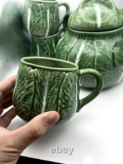 VTG Bordallo Pinheiro Cabbage Ceramic Green Tea Pot Set Vintage Portugal Set 9