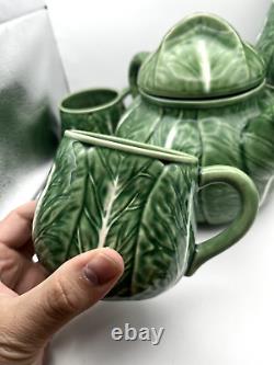 VTG Bordallo Pinheiro Cabbage Ceramic Green Tea Pot Set Vintage Portugal Set 9