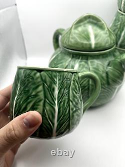 VTG Bordallo Pinheiro Cabbage Ceramic Green Tea Pot Set Vintage Portugal Set 9