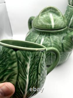 VTG Bordallo Pinheiro Cabbage Ceramic Green Tea Pot Set Vintage Portugal Set 9