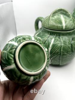 VTG Bordallo Pinheiro Cabbage Ceramic Green Tea Pot Set Vintage Portugal Set 9
