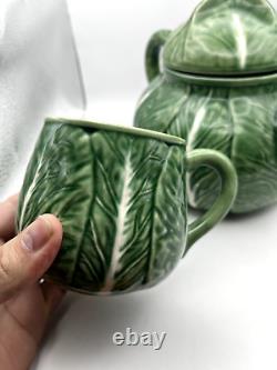 VTG Bordallo Pinheiro Cabbage Ceramic Green Tea Pot Set Vintage Portugal Set 9