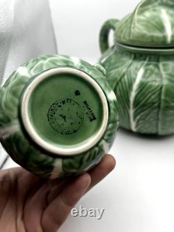 VTG Bordallo Pinheiro Cabbage Ceramic Green Tea Pot Set Vintage Portugal Set 9