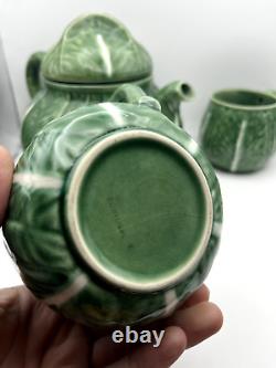 VTG Bordallo Pinheiro Cabbage Ceramic Green Tea Pot Set Vintage Portugal Set 9