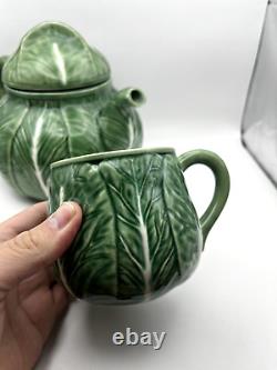 VTG Bordallo Pinheiro Cabbage Ceramic Green Tea Pot Set Vintage Portugal Set 9