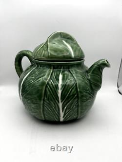 VTG Bordallo Pinheiro Cabbage Ceramic Green Tea Pot Set Vintage Portugal Set 9