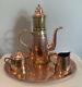 Vtg Flemish Copper Brass Coffee Tea Pot W Infuser, Creamer, Sugar, & Copper Tray